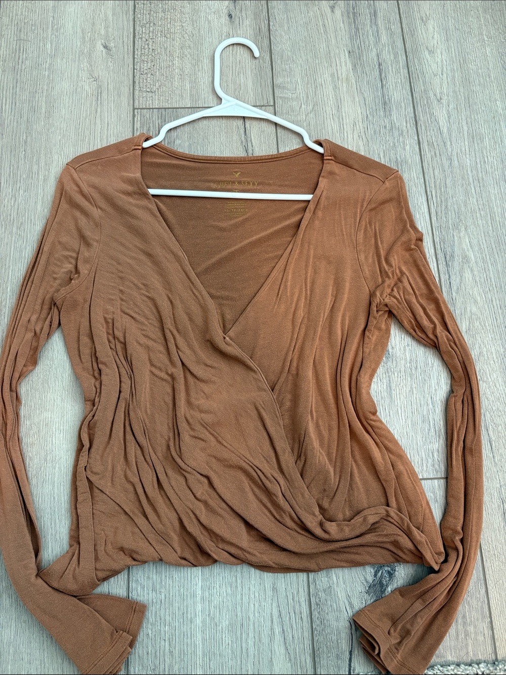 American Eagle Outfitters Rust Brown Wrap-Front Long Sleeve Top